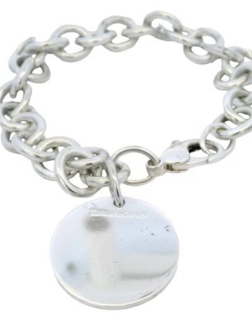 Retired Tiffany & Co 925 Sterling Silver Blank Circle Tag 7.5" Charm Bracelet